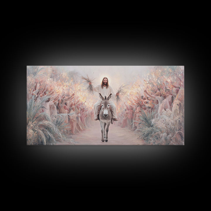 Palm Procession Joy, Framed Canvas Print, Christian Wall Art, Christian Art Canvas, Christian Gift, Christmas Art, Jesus Painting