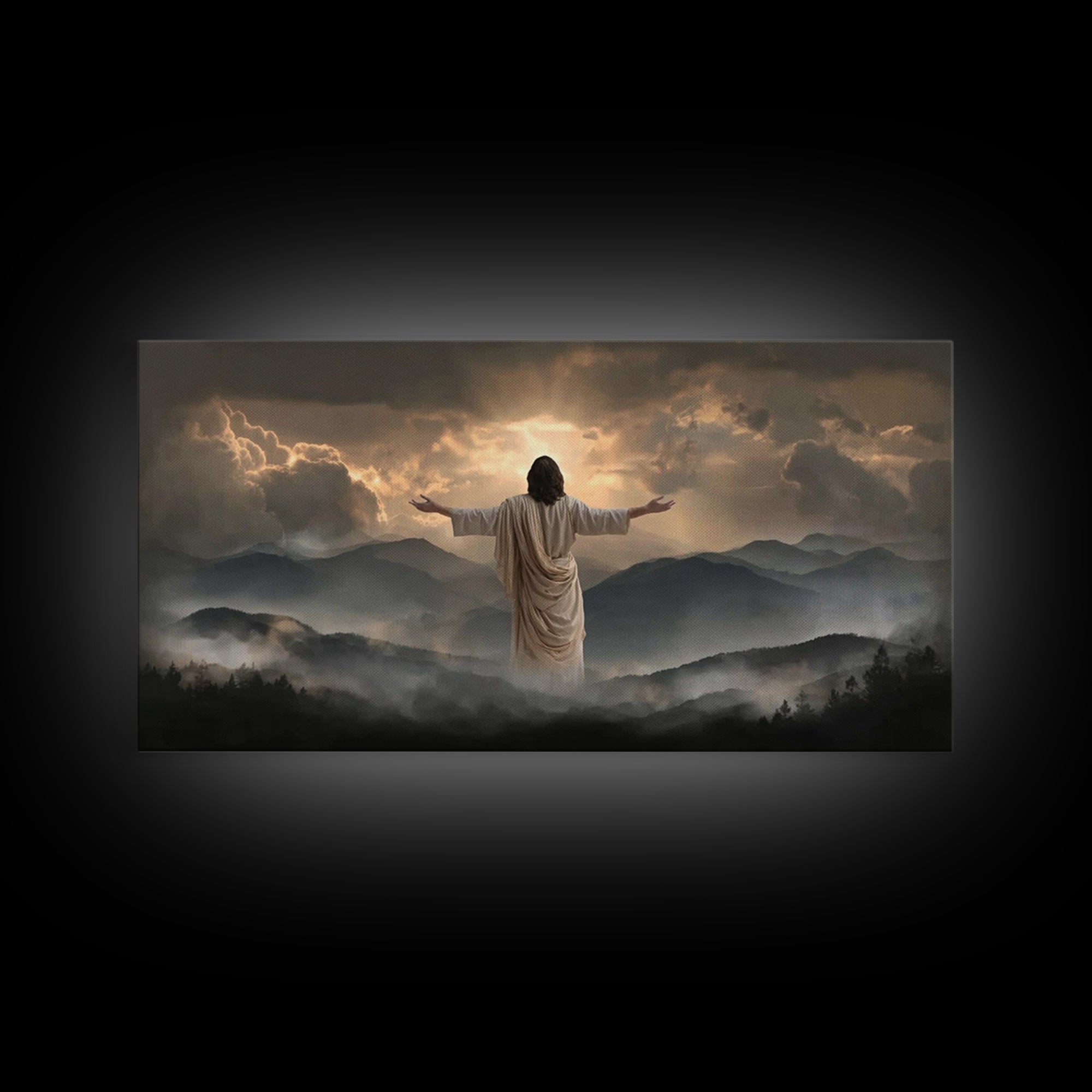 Mountain Glory Light - Framed Canvas Print - Christian Art Canvas - Christian Wall Art - Jesus Painting - Christian Gift - Christmas Art