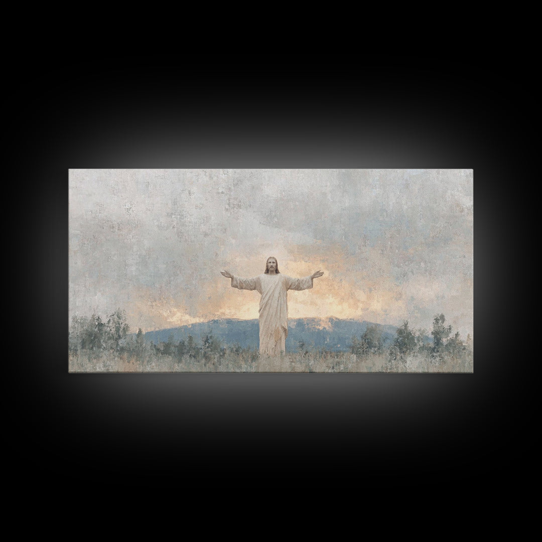 Open Arms Light | Framed Canvas Print | Christian Wall Art | Jesus Painting | Christian Art Canvas | Christian Gift | Modern Christian Art