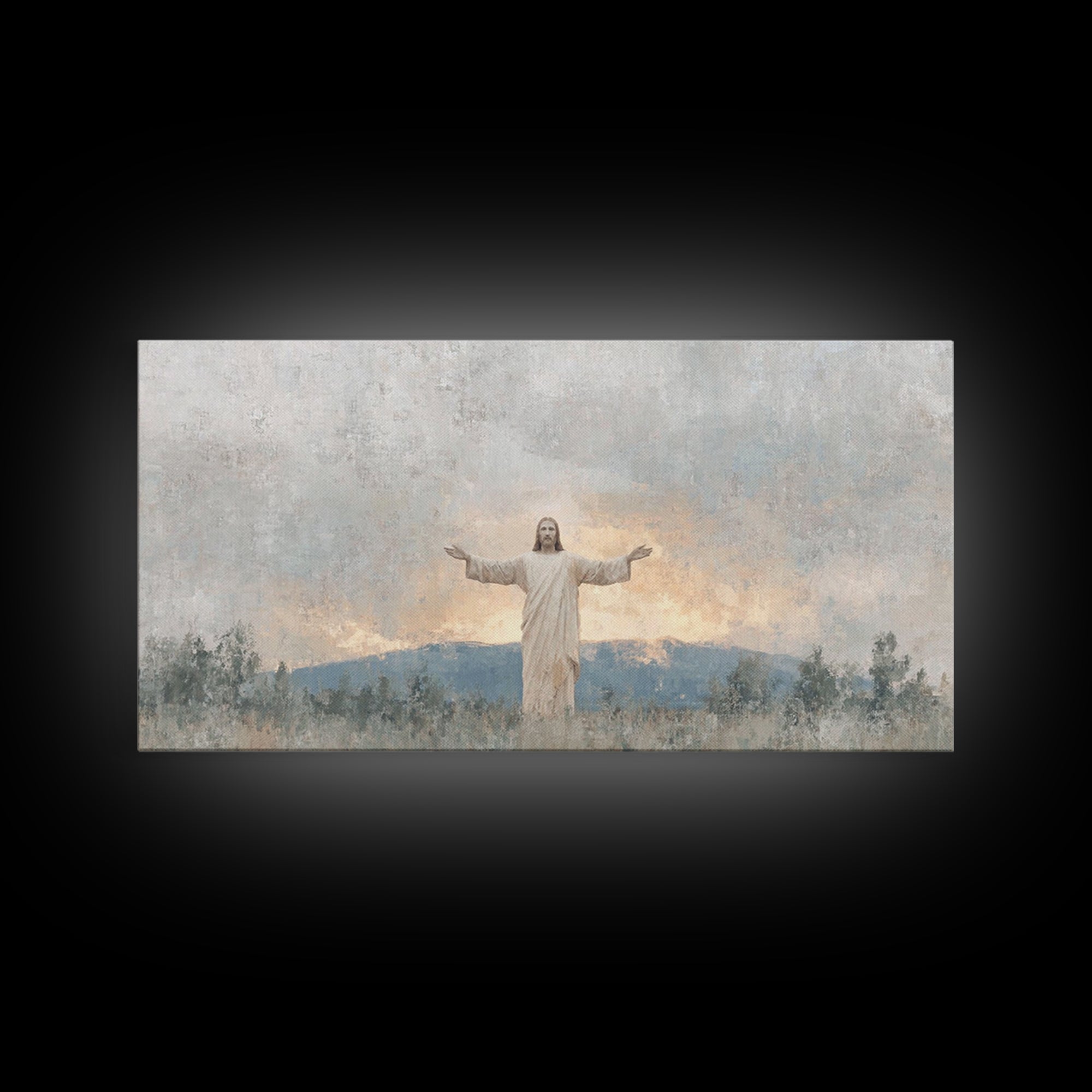 Open Arms Light | Framed Canvas Print | Christian Wall Art | Jesus Painting | Christian Art Canvas | Christian Gift | Modern Christian Art