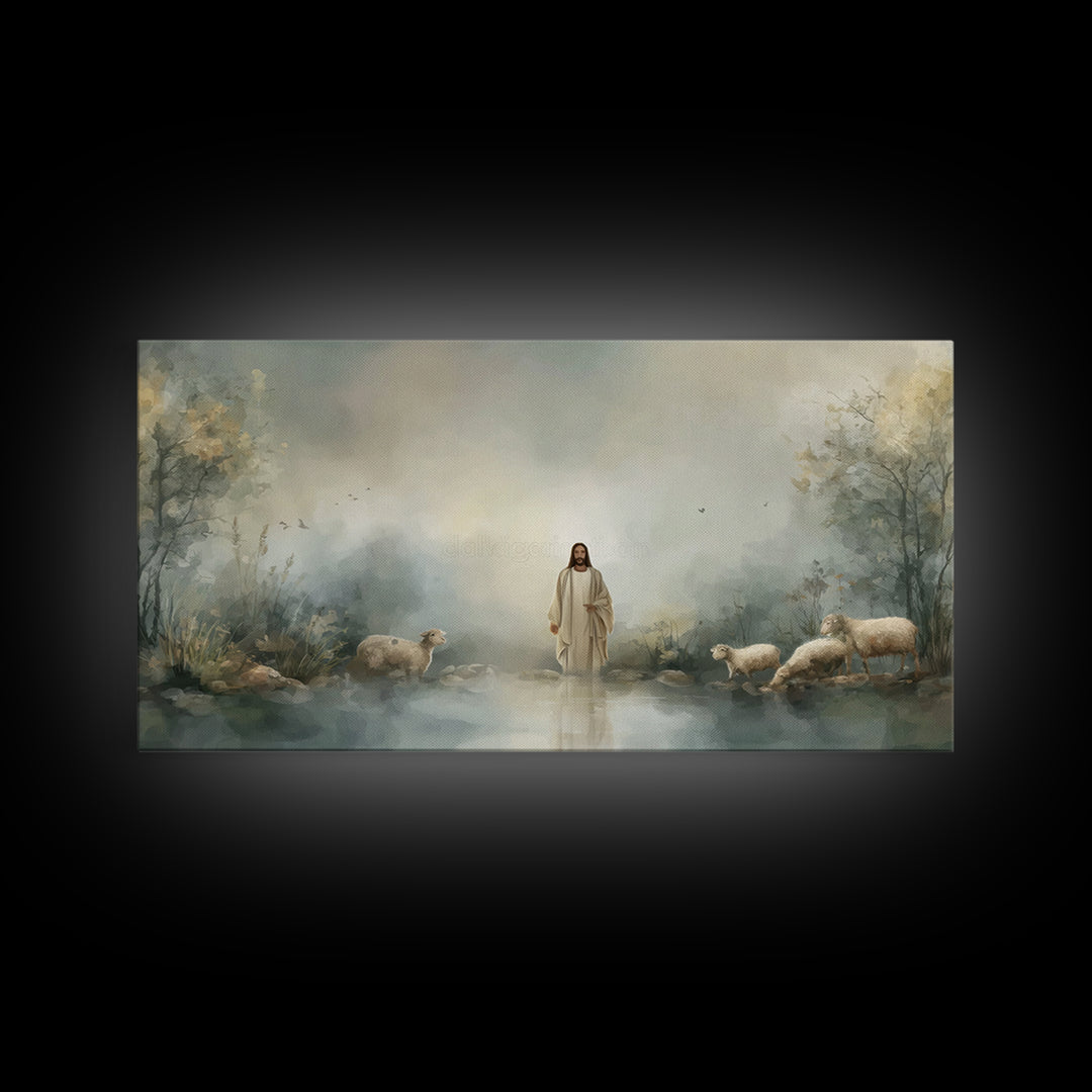 Twilight Shepherd | Framed Canvas Print | Christian Art Canvas | Jesus Painting | Christian Wall Art | Christian Painting | Christian Decor
