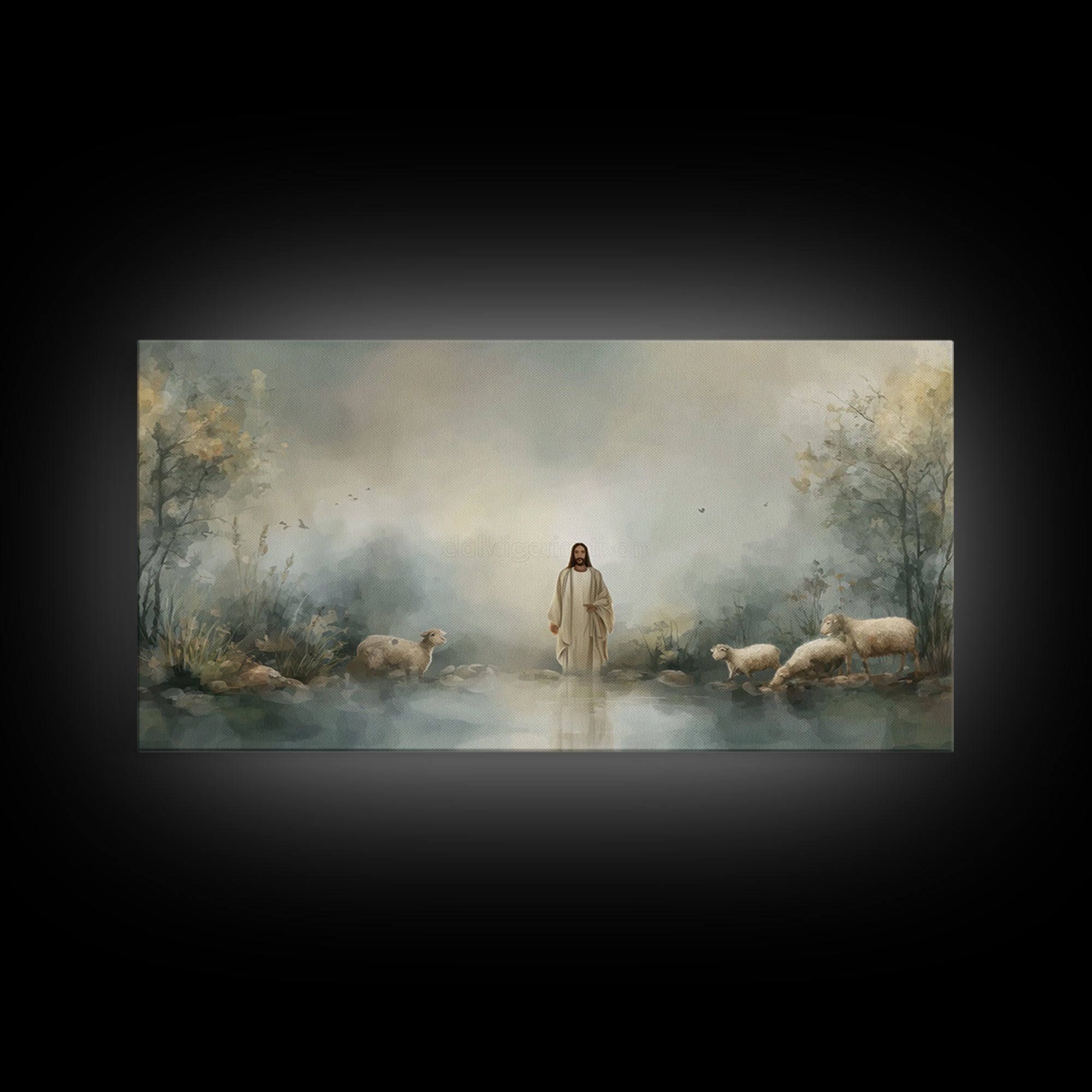 Twilight Shepherd | Framed Canvas Print | Christian Art Canvas | Jesus Painting | Christian Wall Art | Christian Painting | Christian Decor
