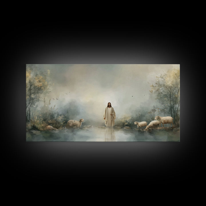 Twilight Shepherd | Framed Canvas Print | Christian Art Canvas | Jesus Painting | Christian Wall Art | Christian Painting | Christian Decor