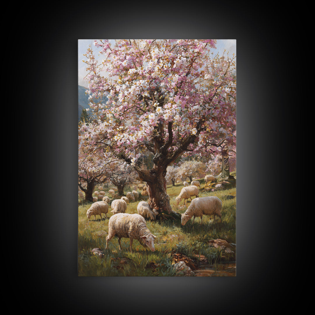Shepherd Of Blossoms – Framed Canvas Print – Christian Wall Art – Jesus Painting – Christian Christmas Art – Christian Art Canvas