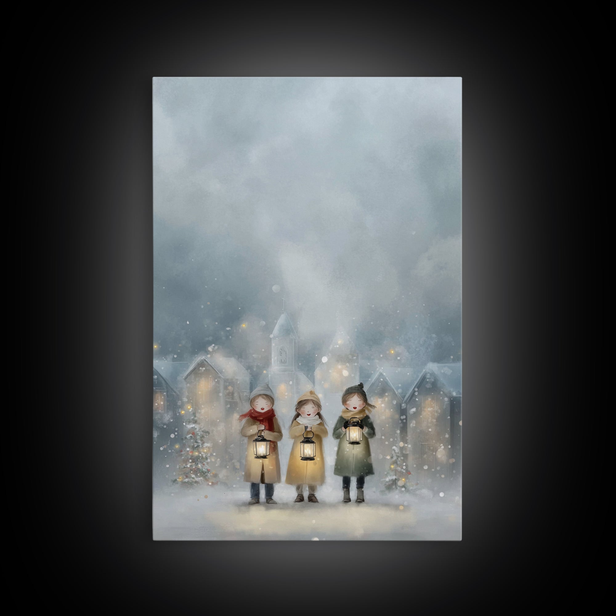 Lantern Carolers – Framed Canvas Print – Christian Wall Art – Christmas Art – Christian Art Canvas – Christian Christmas Art