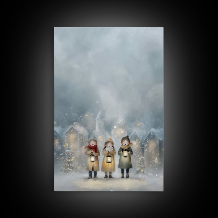 Lantern Carolers – Framed Canvas Print – Christian Wall Art – Christmas Art – Christian Art Canvas – Christian Christmas Art