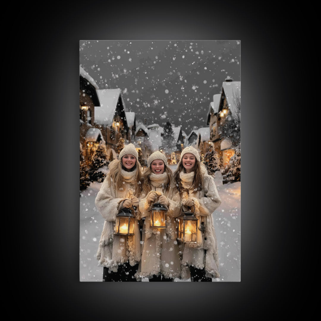 City Lanterns – Framed Canvas Print – Christian Wall Art – Christian Art Canvas – Christmas Art – Vintage Christmas Art