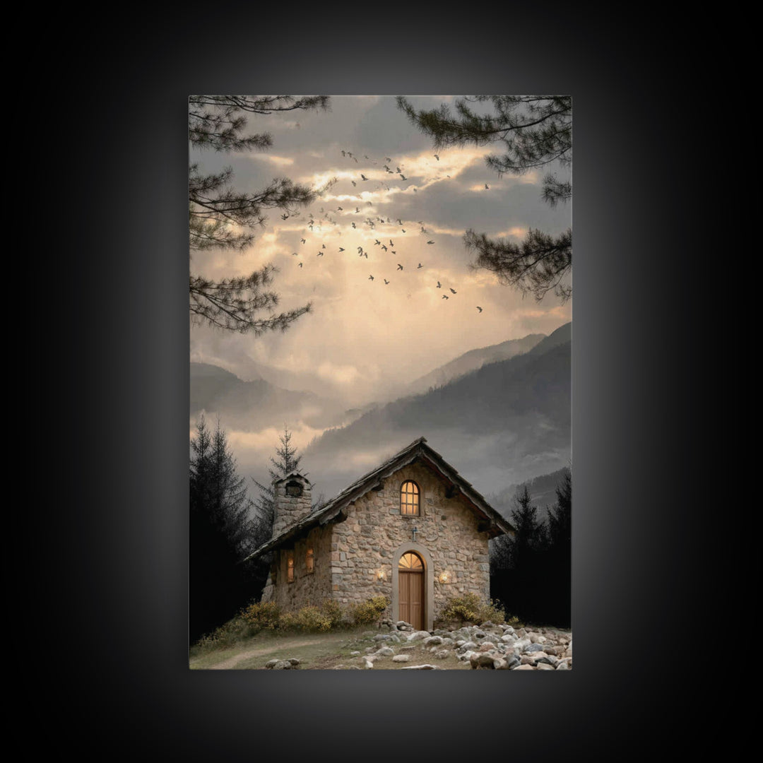 Evening Chapel – Framed Canvas Print – Christian Wall Art – Christian Art Canvas – Christian Decor – Christian Painting