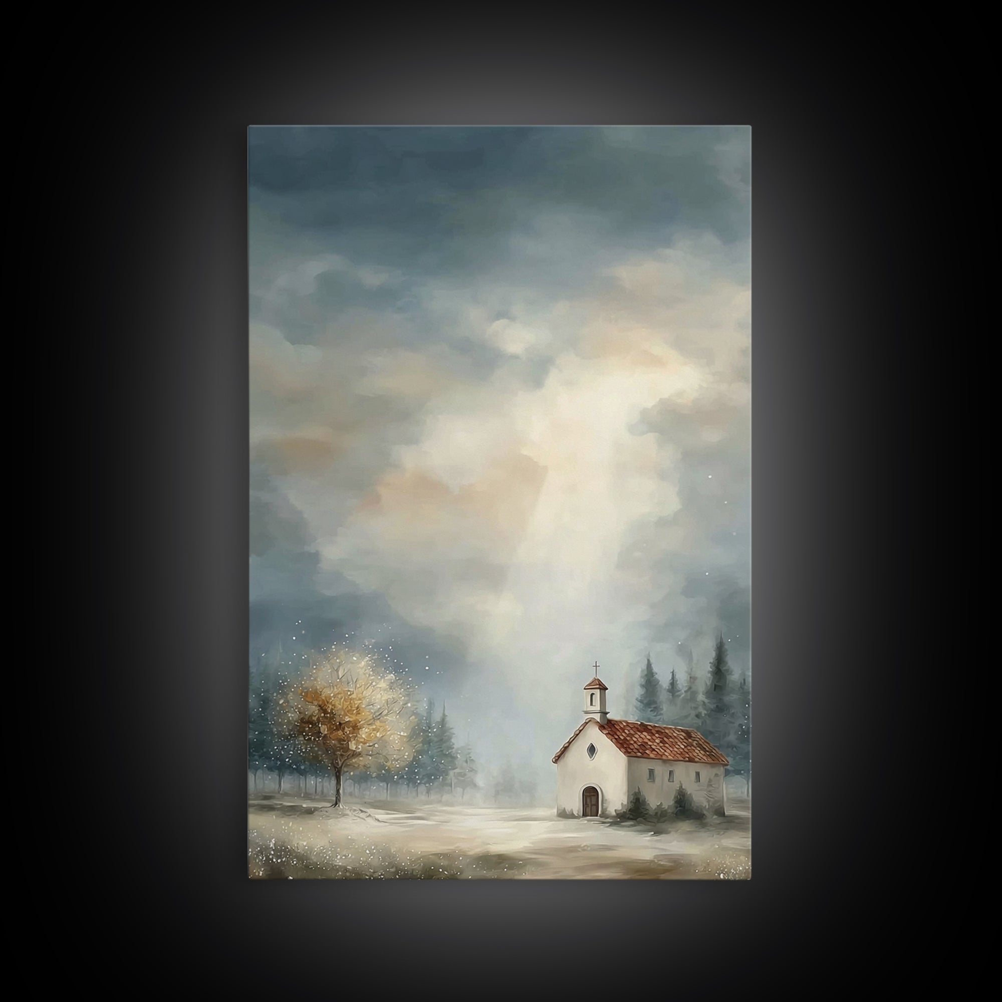 Mountain Chapel – Framed Canvas Print – Christian Art Canvas – Christian Wall Art – Christian Painting – Christian Decor