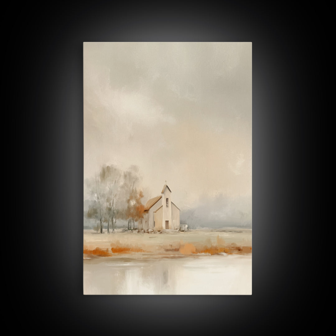 Autumn Chapel – Framed Canvas Print – Christian Wall Art – Christian Art Canvas – Christian Painting – Christian Decor