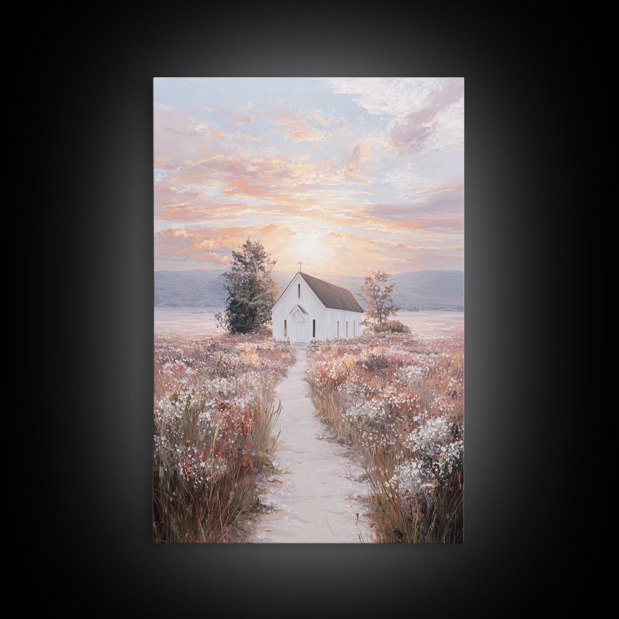 Sunrise Chapel – Framed Canvas Print – Christian Wall Art – Christian Art Canvas – Christian Painting – Christian Decor