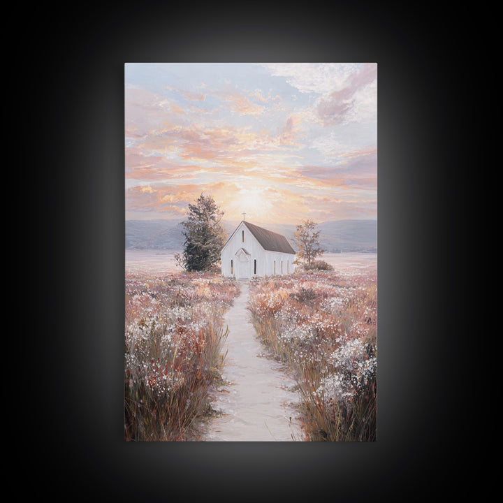 Sunrise Chapel – Framed Canvas Print – Christian Wall Art – Christian Art Canvas – Christian Painting – Christian Decor