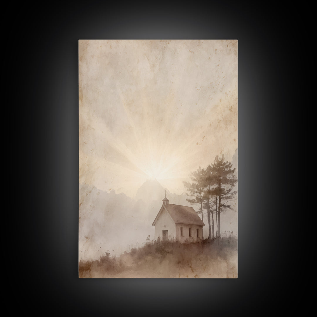 Dawn Chapel Grace – Framed Canvas Print – Christian Art Canvas – Christian Wall Art – Minimalist Christian Art – Christian Painting