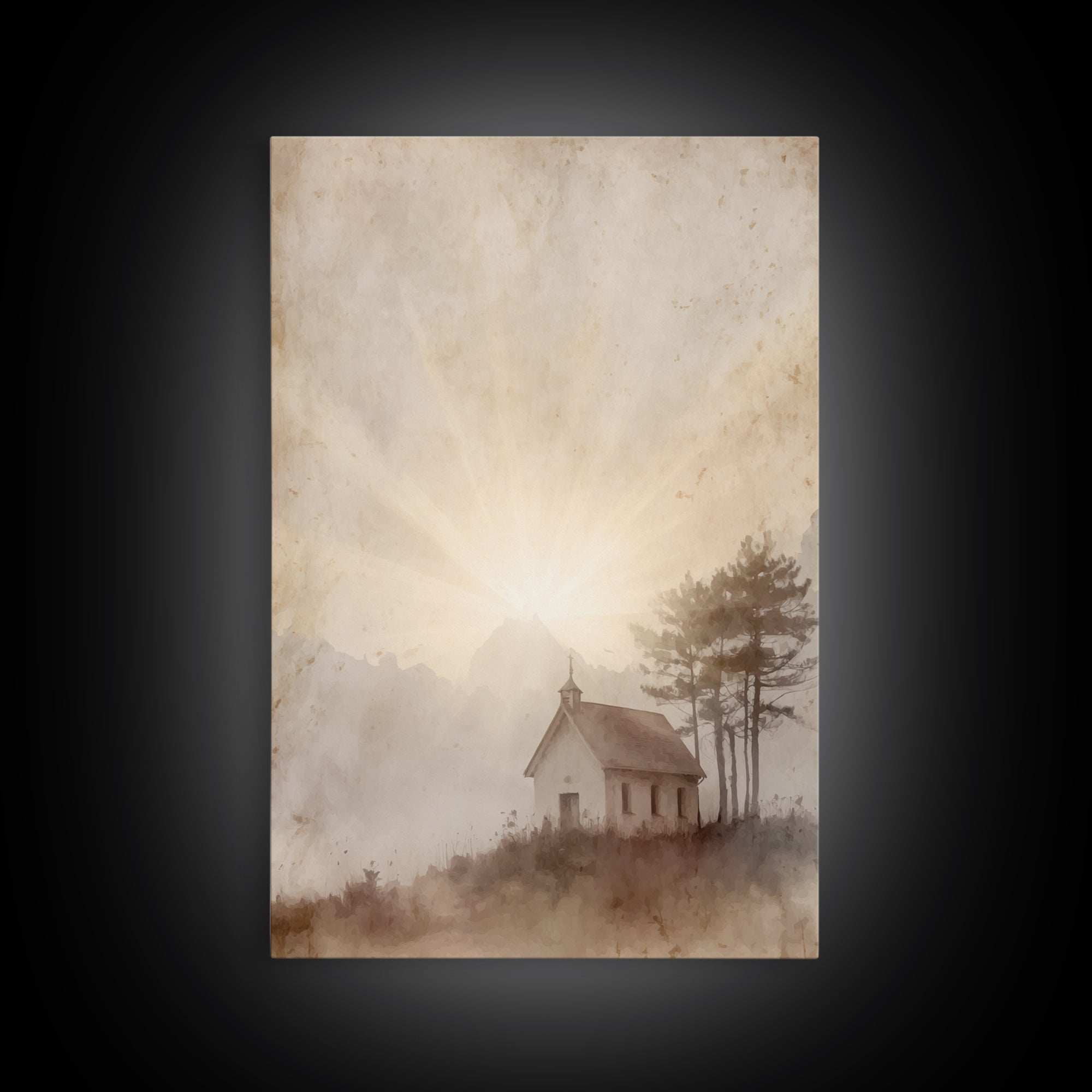 Dawn Chapel Grace – Framed Canvas Print – Christian Art Canvas – Christian Wall Art – Minimalist Christian Art – Christian Painting