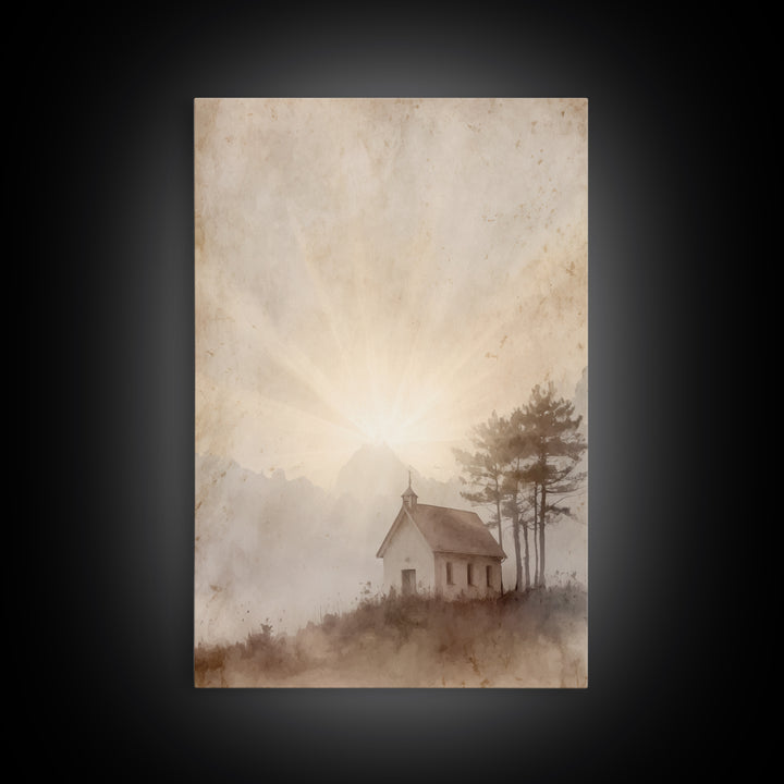 Dawn Chapel Grace – Framed Canvas Print – Christian Art Canvas – Christian Wall Art – Minimalist Christian Art – Christian Painting