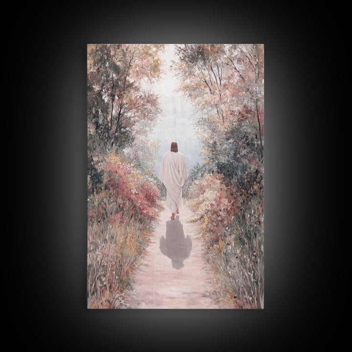 Autumn Walk Light – Framed Canvas Print – Christian Art Canvas – Christian Wall Art – Christian Art Painting – Modern Christian Painting