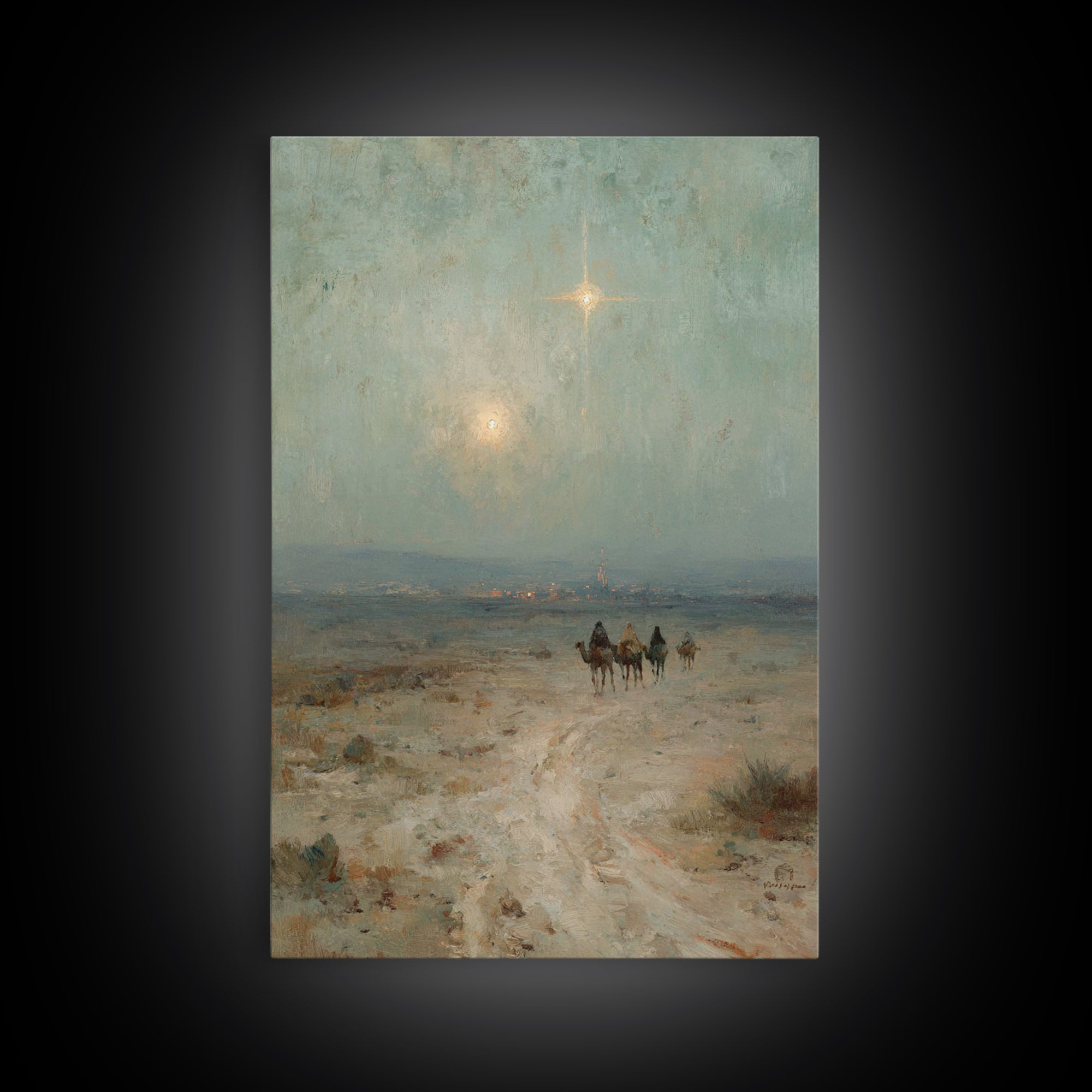 Desert Star Journey | Framed Canvas Print | Christian Art Print | Christian Wall Art | Vintage Christmas Art | Jesus Painting | Christian G