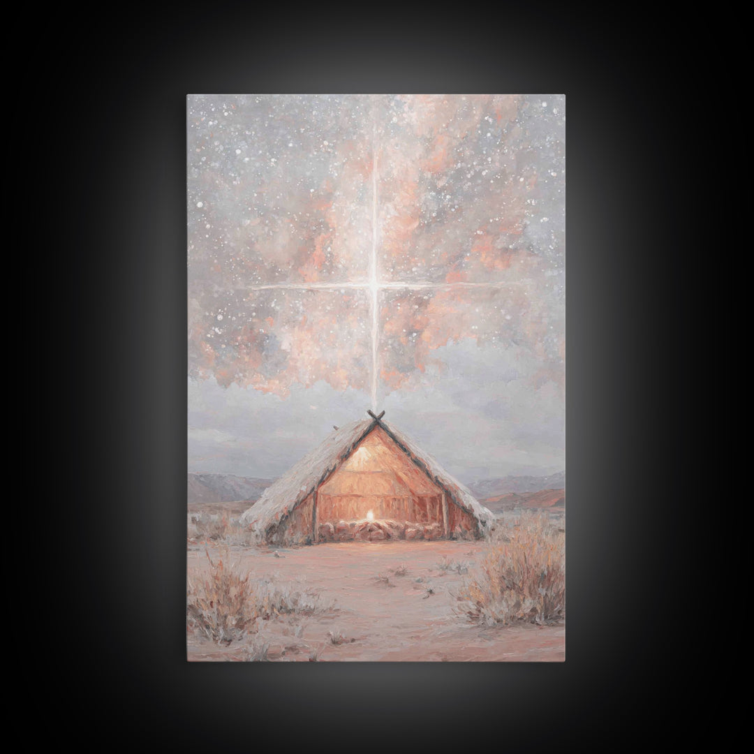 Heavenly Birth Light, Framed Canvas Print, Christian Wall Art, Christian Christmas Art, Jesus Painting, Christmas Canvas Wall Art, Christia