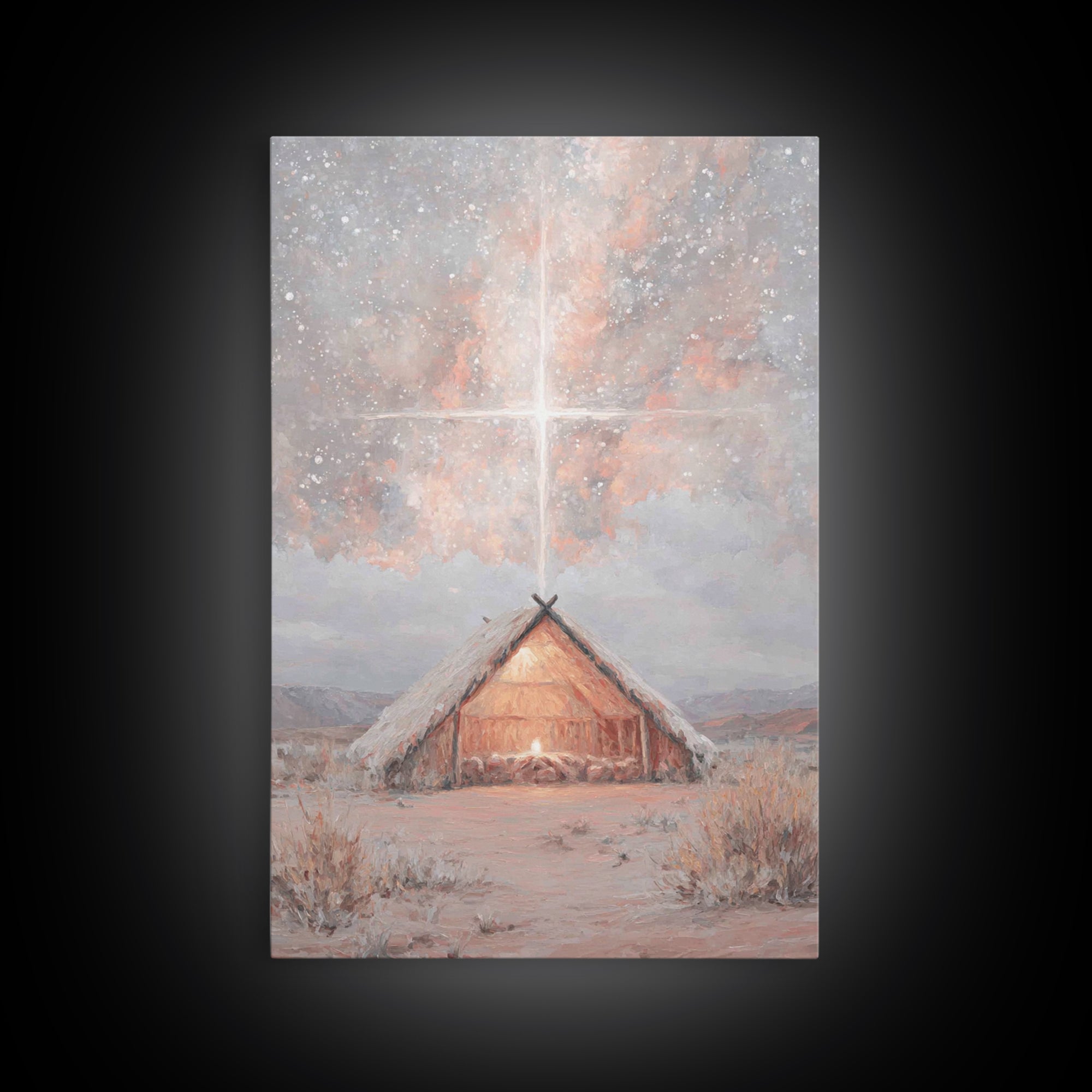 Heavenly Birth Light, Framed Canvas Print, Christian Wall Art, Christian Christmas Art, Jesus Painting, Christmas Canvas Wall Art, Christia