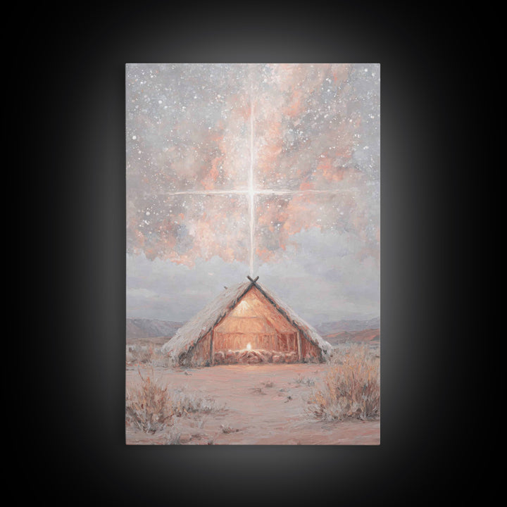 Heavenly Birth Light, Framed Canvas Print, Christian Wall Art, Christian Christmas Art, Jesus Painting, Christmas Canvas Wall Art, Christia