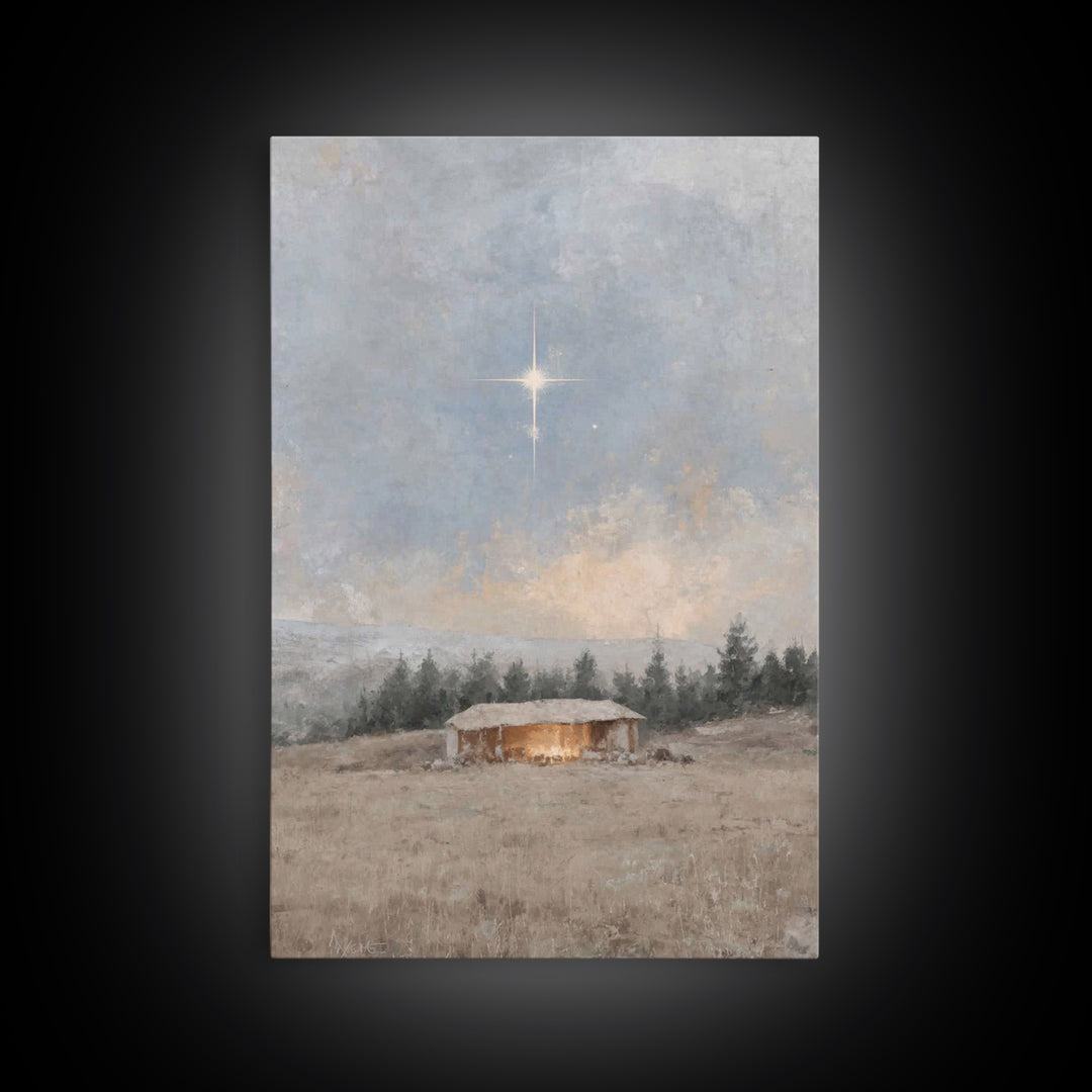 Silent Nativity Star – Framed Canvas Print – Christian Art Work – Christmas Art Prints – Jesus Painting – Christian Decorations – Modern Ch