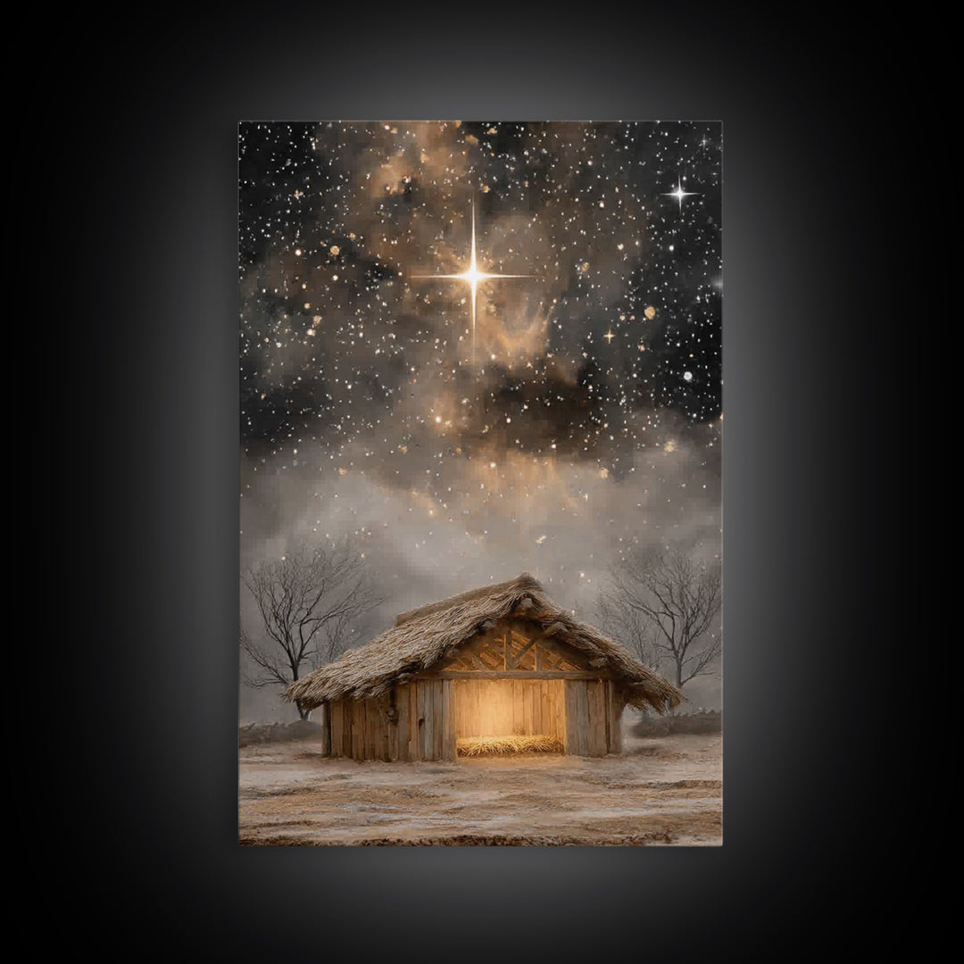 Holy Night Light | Framed Canvas Print | Christmas Canvas Wall Art | Christian Art Painting | Jesus Art Print | Christian Christmas Decor |