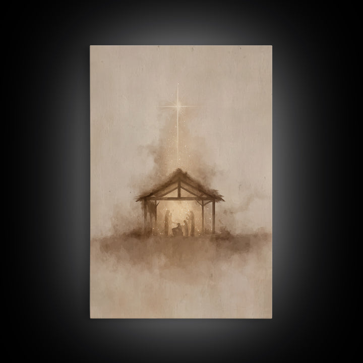 Nativity Radiance, Framed Canvas Print, Christian Art Canvas, Christmas Wall Art, Jesus Painting, Christian Christmas Art, Minimalist Chris