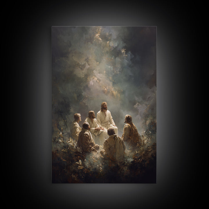 Circle of Christ, Framed Canvas Print, Christian Wall Art, Large Jesus Painting, Christian Art Gift, Modern Christian Painting, Unique Chri
