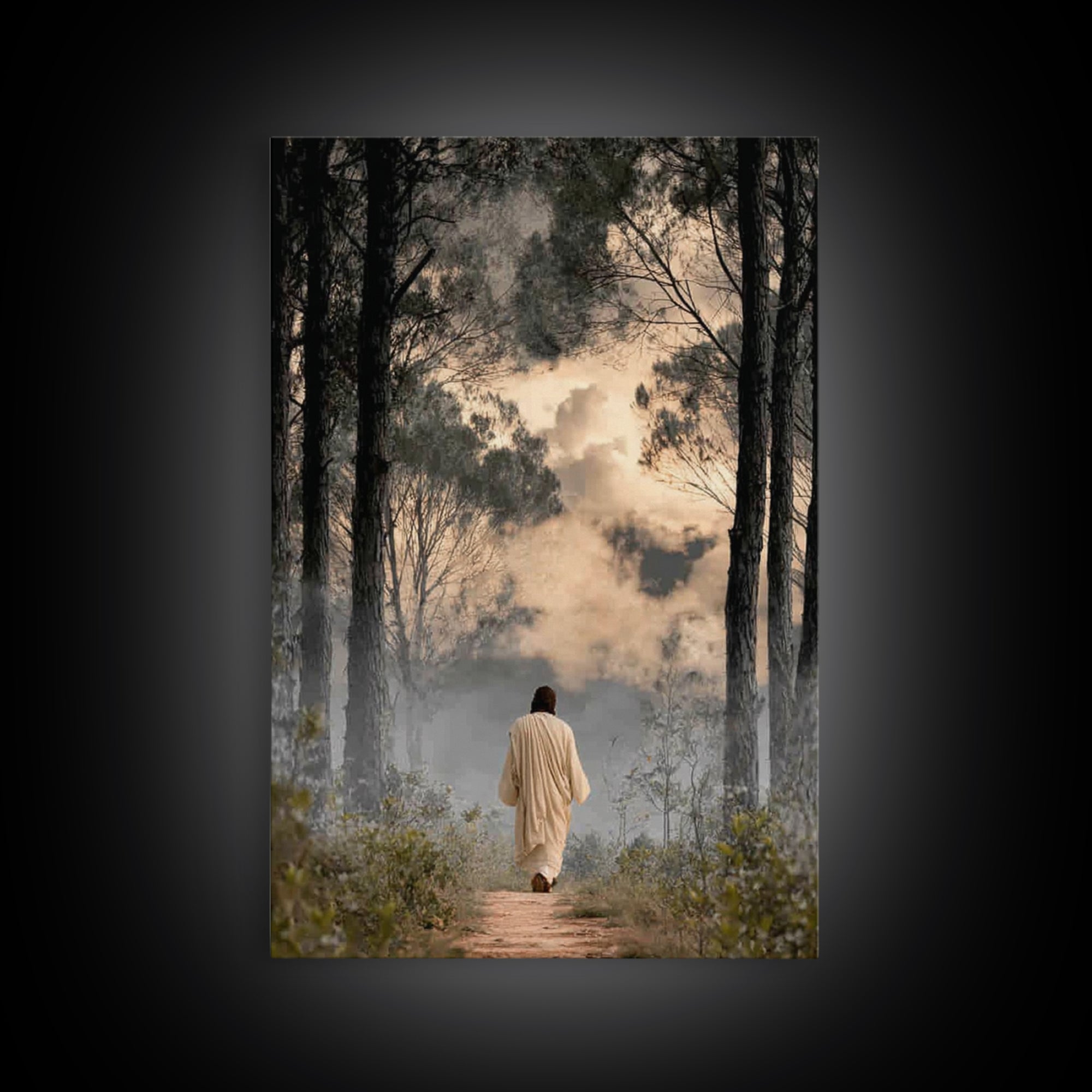 Forest Reverence | Framed Canvas Print | Christian Art Canvas | Jesus Painting | Christian Wall Art | Moody Christian Art | Christian Gift