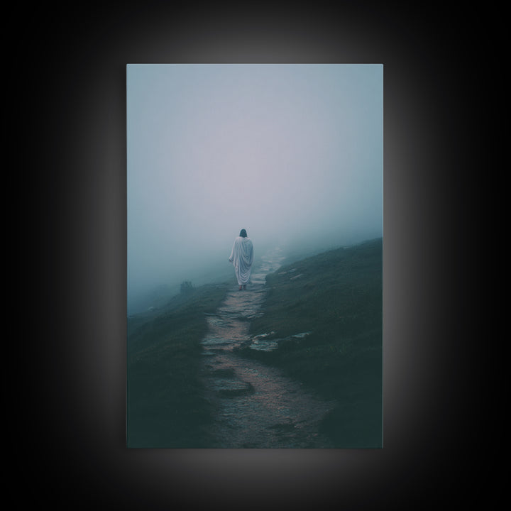 Misty Path – Framed Canvas Print – Christian Art Canvas – Jesus Painting – Christian Wall Art – Moody Christian Art – Christian Gift