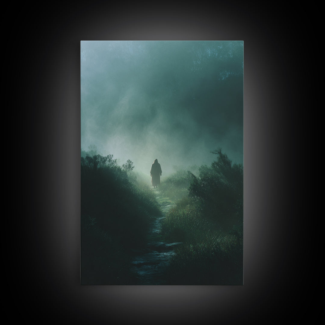 Emerald Dawn, Framed Canvas Print, Christian Wall Art, Jesus Painting, Christian Art Canvas, Moody Christian Art, Christian Christmas Art