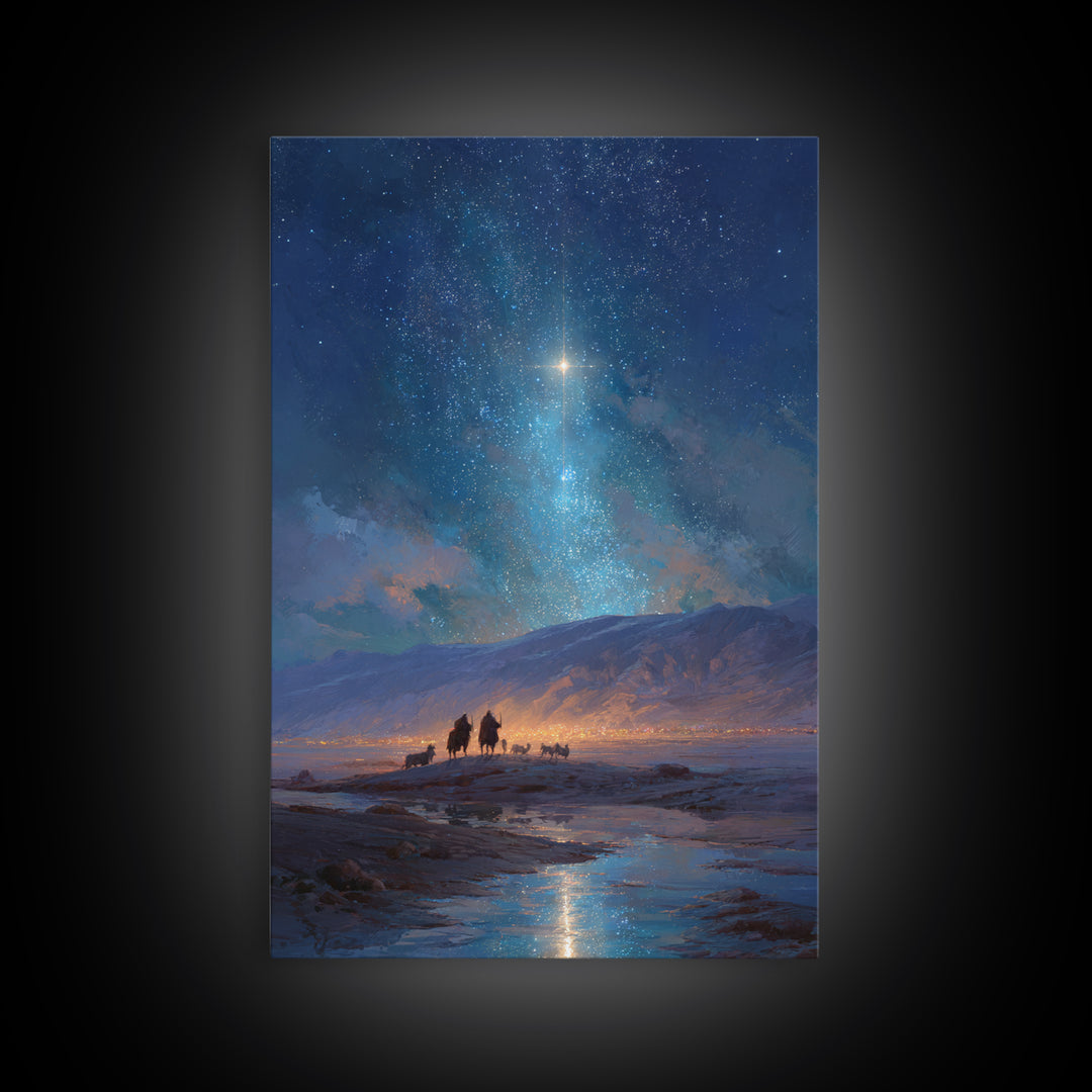 Heaven’s Beacon, Framed Canvas Print, Christmas Wall Art, Christian Art Canvas, Christian Christmas Art, Christian Decor, Retro Christmas A