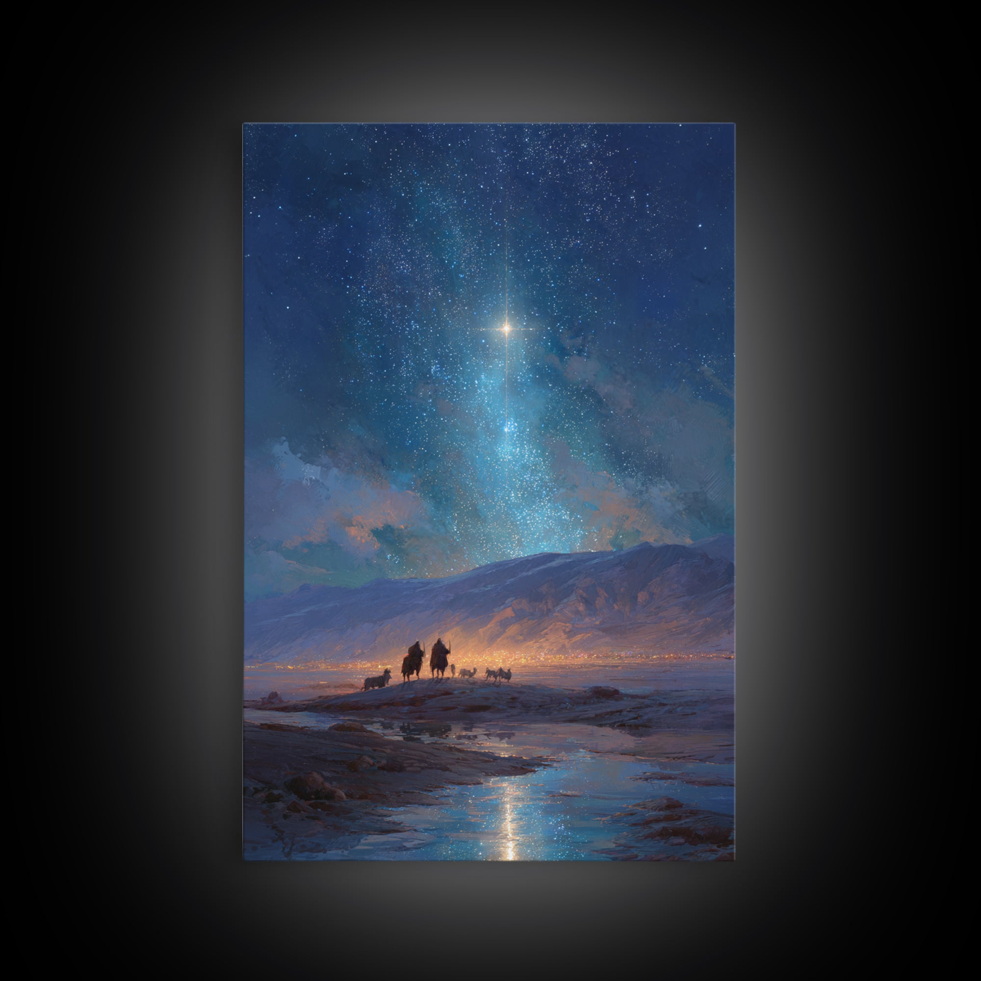 Heaven’s Beacon, Framed Canvas Print, Christmas Wall Art, Christian Art Canvas, Christian Christmas Art, Christian Decor, Retro Christmas A