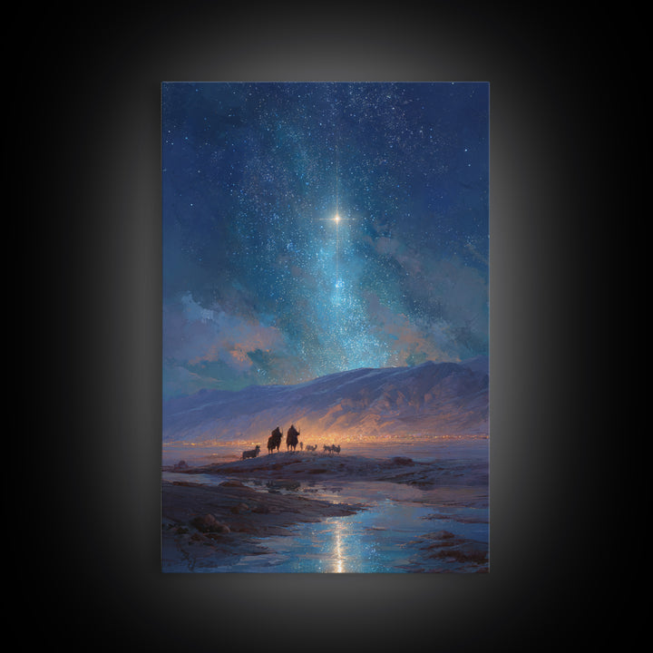 Heaven’s Beacon, Framed Canvas Print, Christmas Wall Art, Christian Art Canvas, Christian Christmas Art, Christian Decor, Retro Christmas A