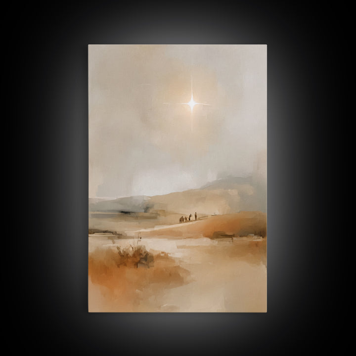 Desert Light Journey – Framed Canvas Print – Christian Art – Christmas Canvas Wall Art – Christian Painting – Jesus Christmas Art