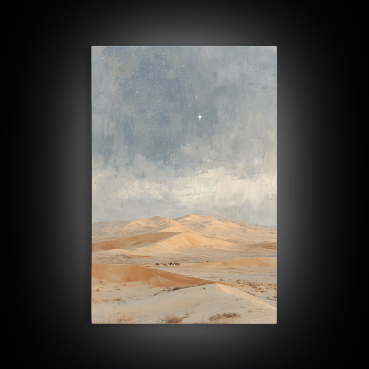 Kings In The Dunes – Framed Canvas Print – Christian Art Canvas – Christmas Art Framed – Jesus Painting – Christian Christmas Art