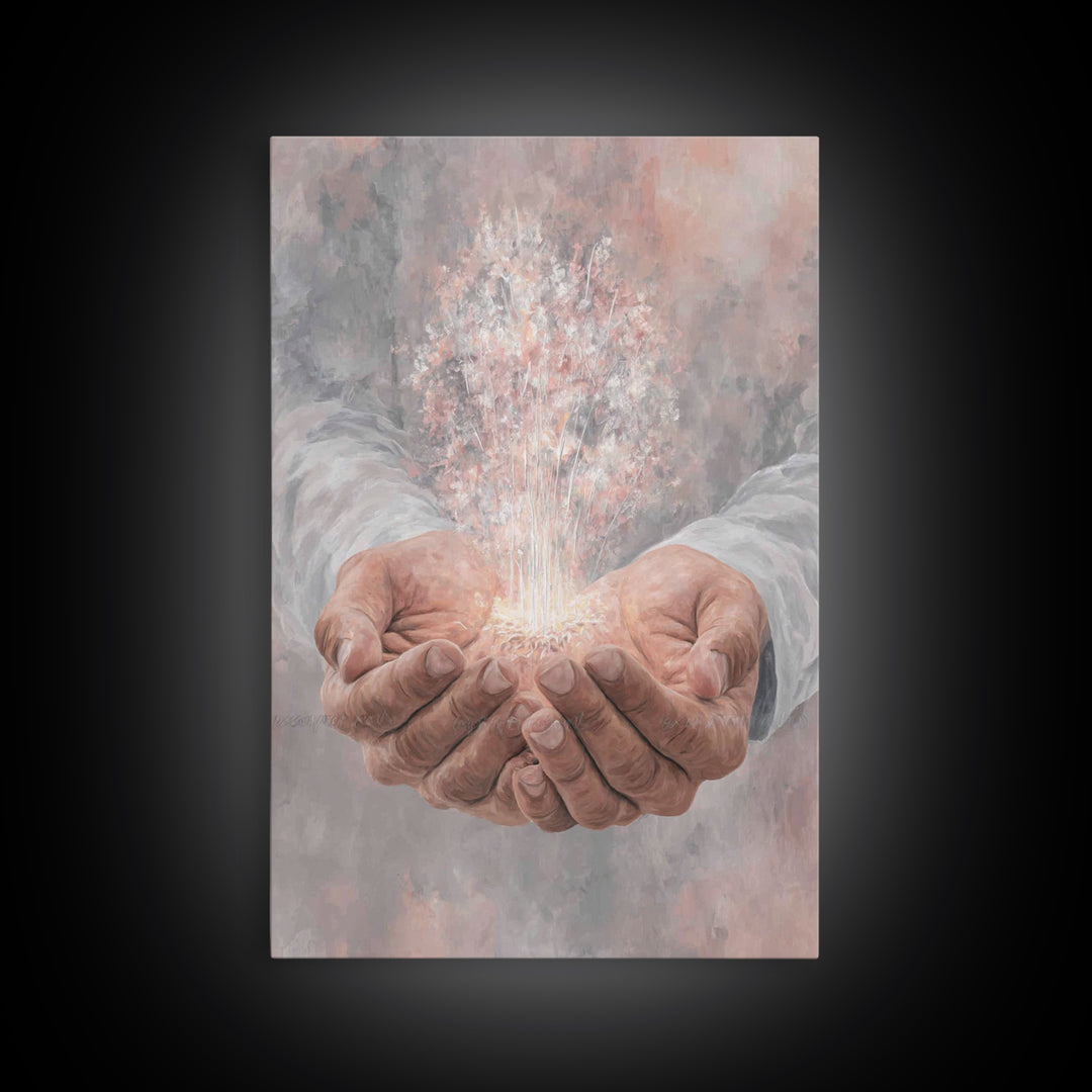 Hands Of Renewal , Framed Canvas Print, Christian Art Canvas, Christian Wall Art, Modern Christian Art, Jesus Painting, Christian Gift