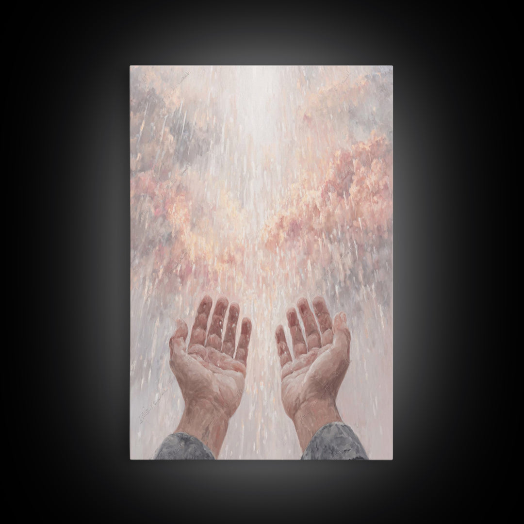 Heaven’s Rain , Framed Canvas Print, Christian Wall Art, Christian Art Canvas, Christian Painting, Christian Gift, Large Christian Art