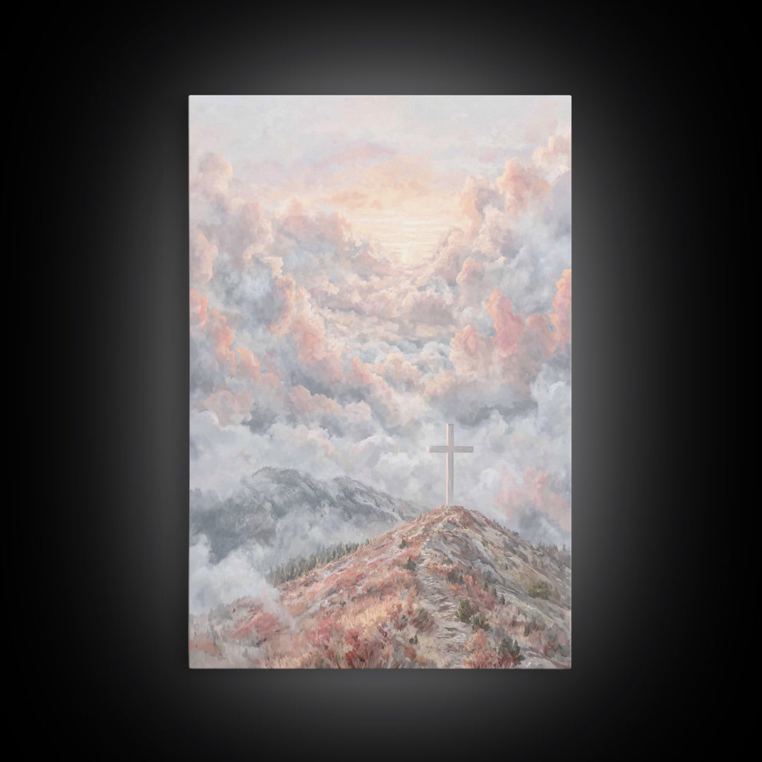 Heavenly Cross Peak – Framed Canvas Print – Christian Wall Art – Christian Art Print – Modern Christian Art – Christmas Art Prints – Christ