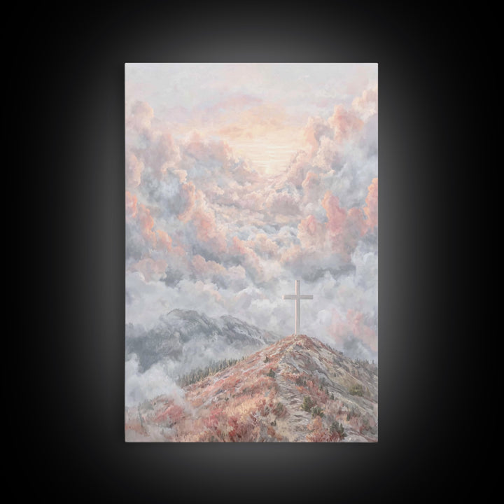 Heavenly Cross Peak – Framed Canvas Print – Christian Wall Art – Christian Art Print – Modern Christian Art – Christmas Art Prints – Christ
