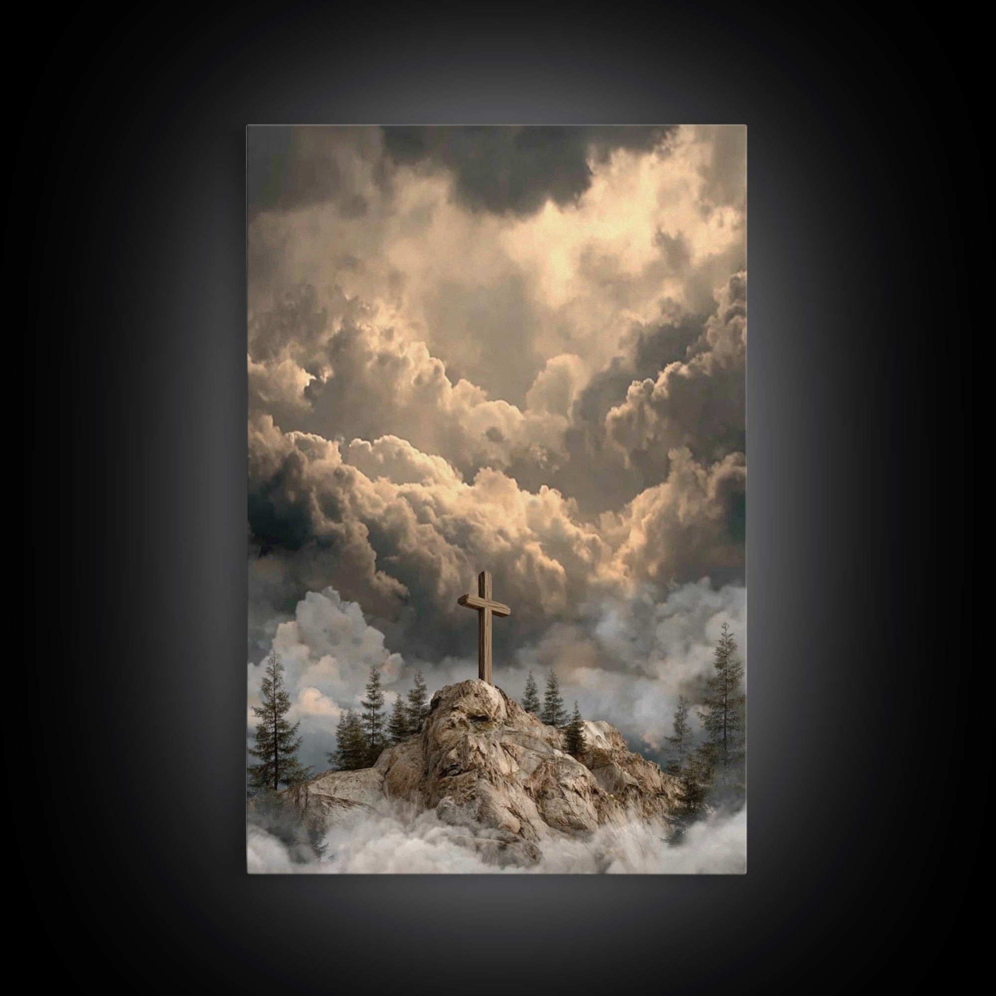 Light Over Zion – Framed Canvas Print – Christian Wall Art – Christian Art Work – Subtle Christian Paintings – Moody Christmas Art – Christ