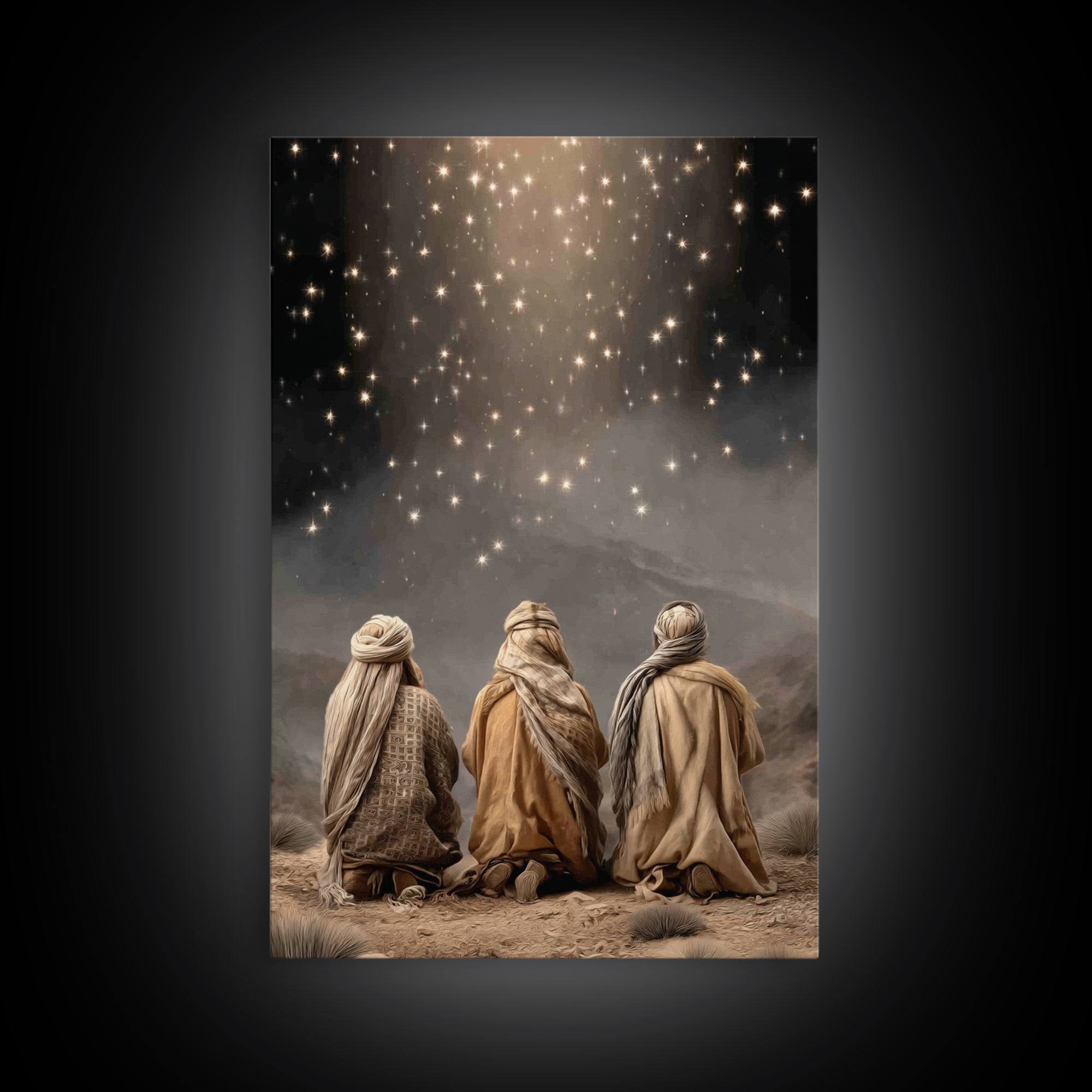 Guiding Star Night – Framed Canvas Print – Christian Christmas Art – Christian Wall Art – Christmas Art Framed – Retro Christmas Art – Chri