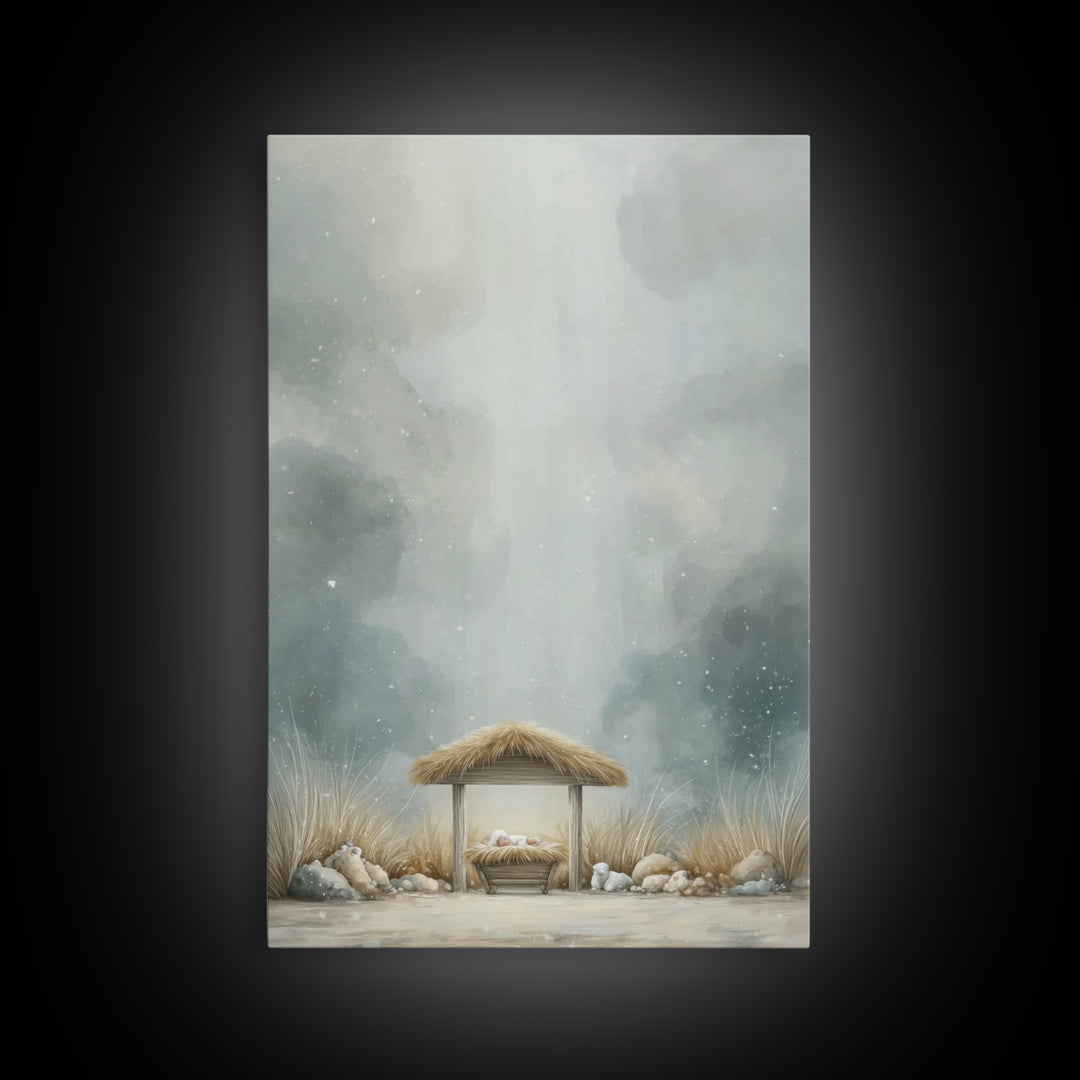 Heavenly Manger Light – Framed Canvas Print – Christian Wall Art – Christian Art Canvas – Christmas Art – Christian Decor – Jesus Art