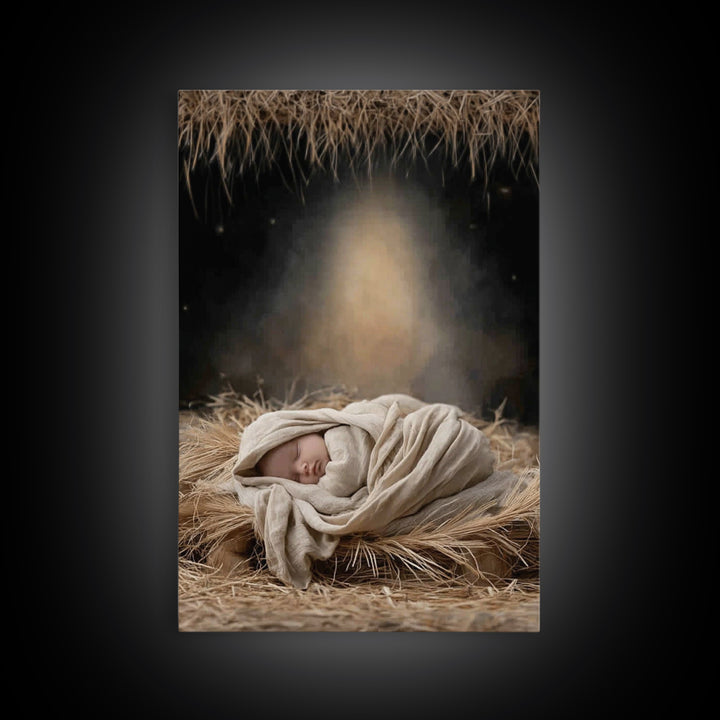 Heavenly Infant Glow – Framed Canvas Print – Christmas Art Prints – Christian Wall Art – Jesus Christmas Art – Christian Art Canvas – Chris