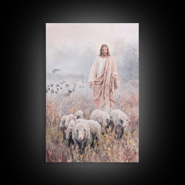 Morning Shepherd Path, Framed Canvas Print, Christian Art Canvas, Christian Wall Art, Christian Painting, Pastoral Scenery, Christian Decor