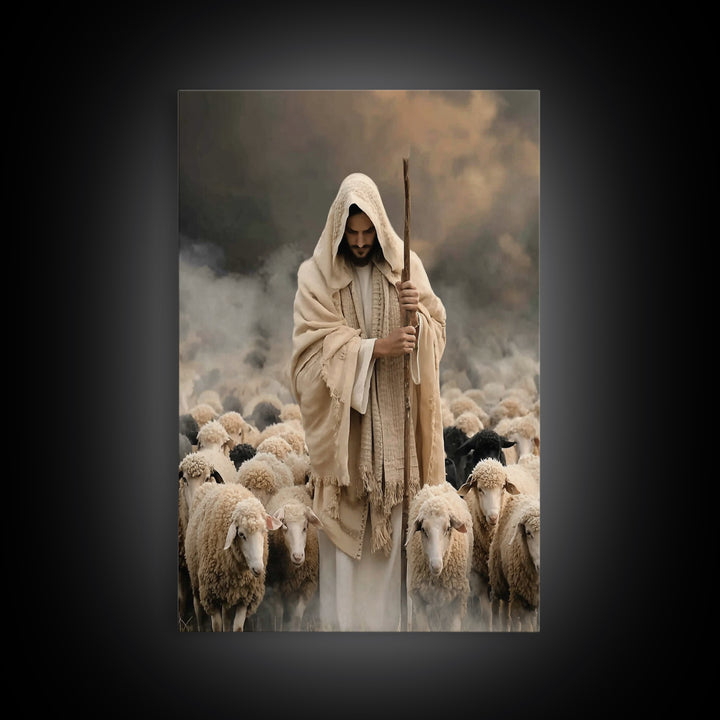 Eternal Shepherd Peace – Framed Canvas Print – Christian Art Canvas – Christian Wall Art – Jesus Painting – Christian Decorations – Christi