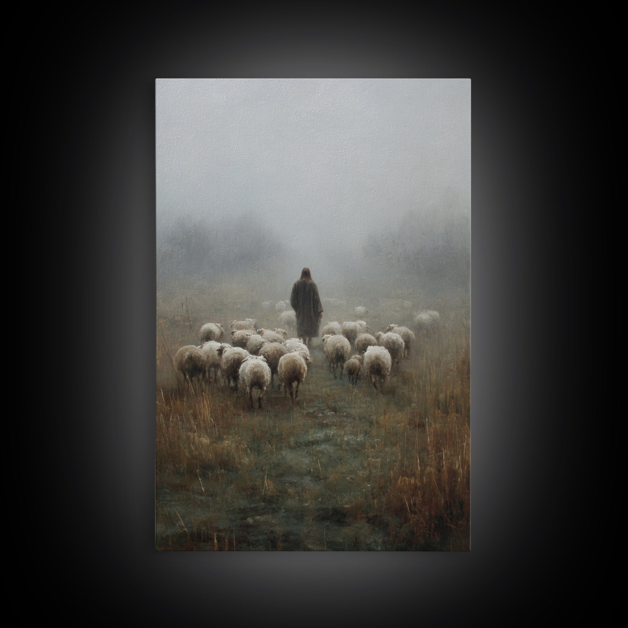 The Shepherd’s Road – Framed Canvas Print – Christian Art Canvas – Christian Wall Art – Jesus Painting – Moody Christian Art – Christian Gi