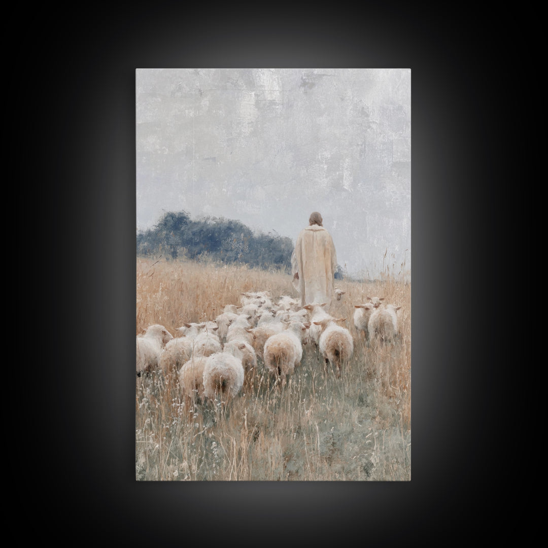 Shepherds Of Grace – Framed Canvas Print – Christian Wall Art – Modern Christian Painting – Jesus Art Print – Christian Decorations – Chris