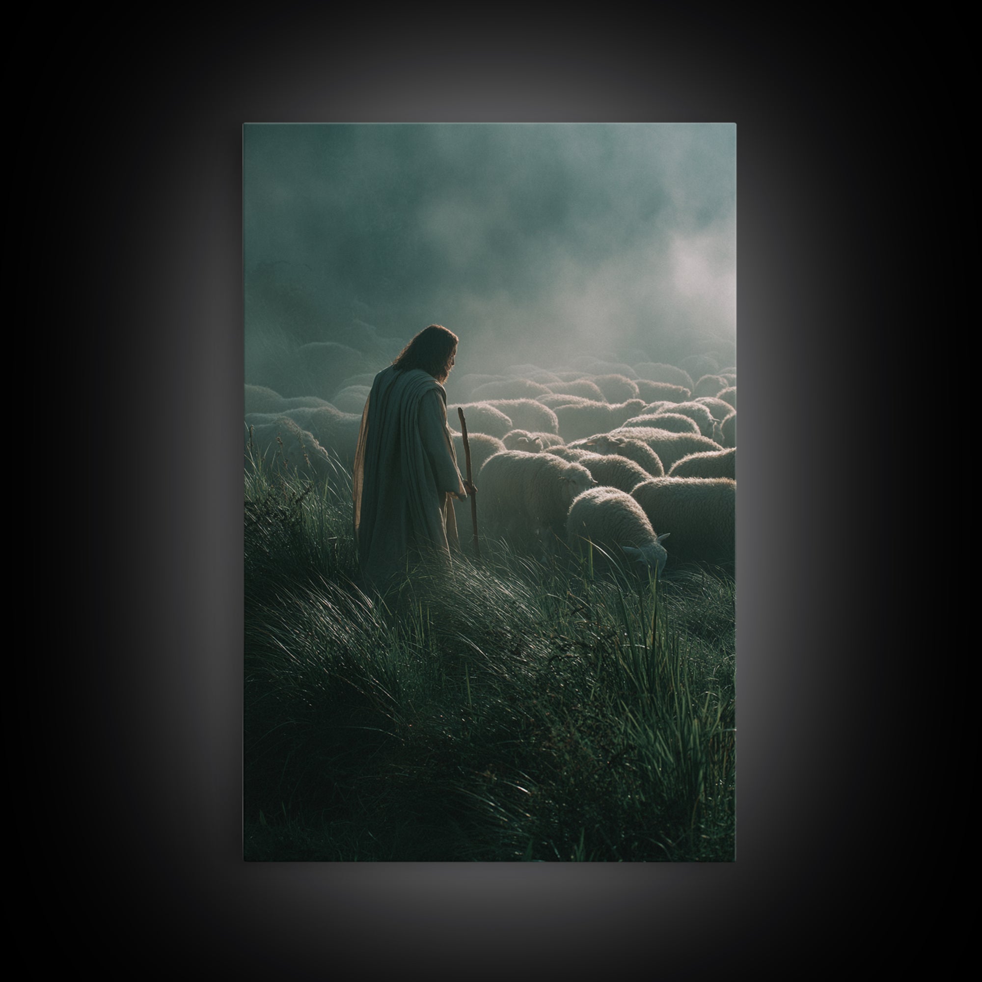 Fields Of Shepherding – Framed Canvas Print – Christian Art Canvas – Modern Christian Art – Jesus Painting – Christian Wall Art – Christian