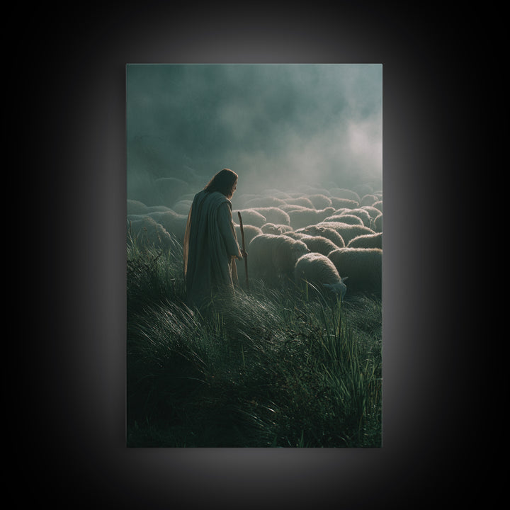 Fields Of Shepherding – Framed Canvas Print – Christian Art Canvas – Modern Christian Art – Jesus Painting – Christian Wall Art – Christian
